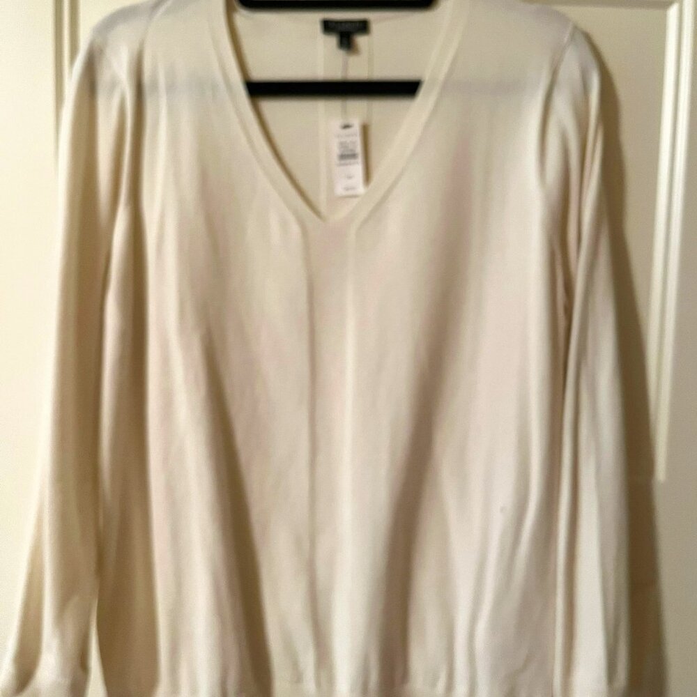 Talbots NWT Cream Cotton Blend Long-Sleeve V-Neck Sweater Size 1XP